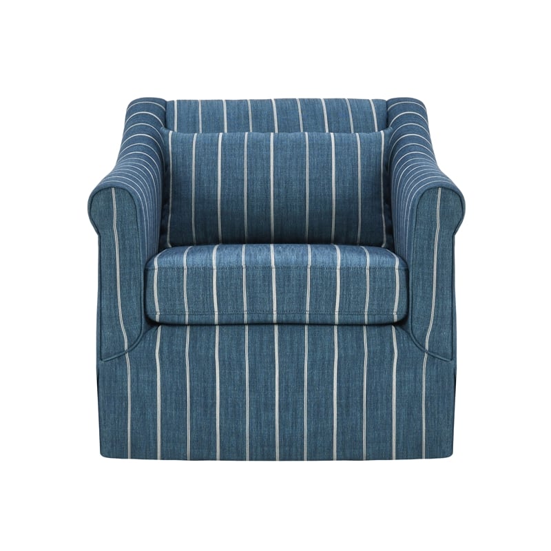 Kosas Home Lana Linen Fabric & Iron Swivel Accent Chair in Blue/Beige