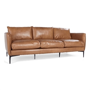 Kosas Home Abigail 85&quot Transitional Buffalo Leather Sofa in Tan