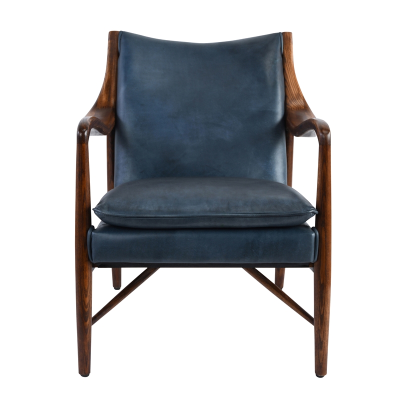 Kosas Home Kiannah Transitional Leather Club Chair in Dark Blue/Brown