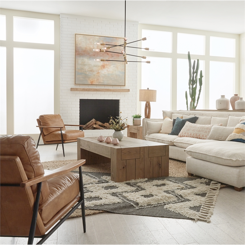 Kosas Home Bristol Transitional Reclaimed Oak Wood Coffee Table in Natural Brown