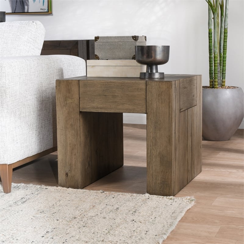 Kosas Home Bristol Reclaimed Oak Wood End Table in Natural Brown
