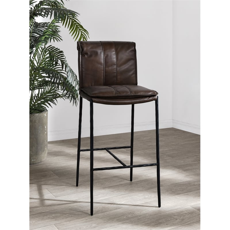 Kosas Home Mayer 30 Leather Wrought Iron Bar Stool in Antique Brown Homesquare