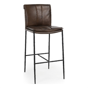Kosas Home Mayer 30&quot Leather & Wrought Iron Bar Stool in Antique Brown