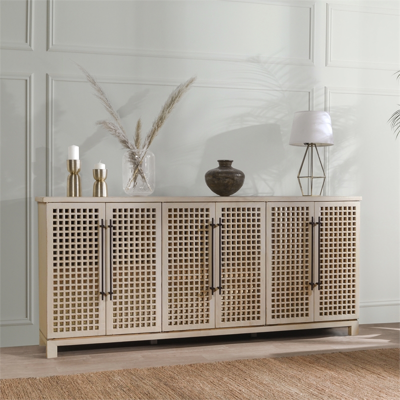 Kosas Home Landon 6-Door Reclaimed Pine Wood Sideboard in Antique White