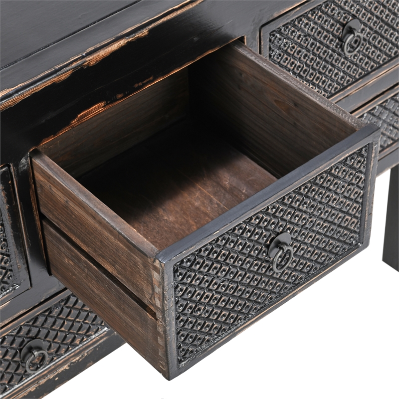 Kosas Home Lahey 11-Drawer Reclaimed Pine Wood Console Table in Black