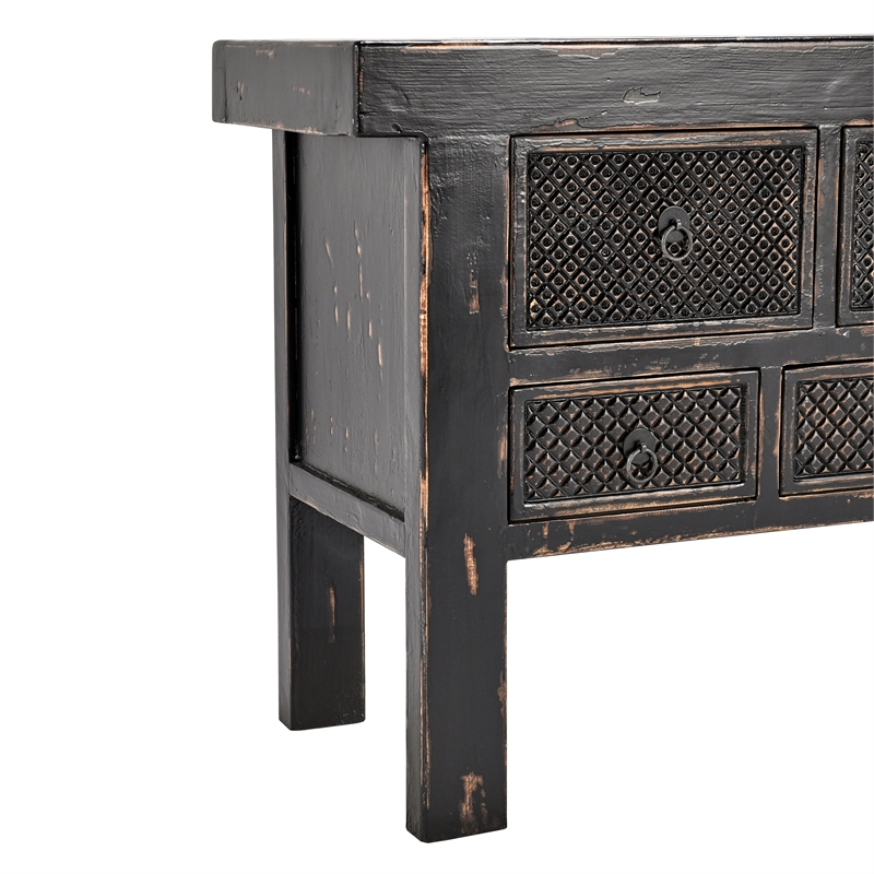 Kosas Home Lahey 11-Drawer Reclaimed Pine Wood Console Table in Black