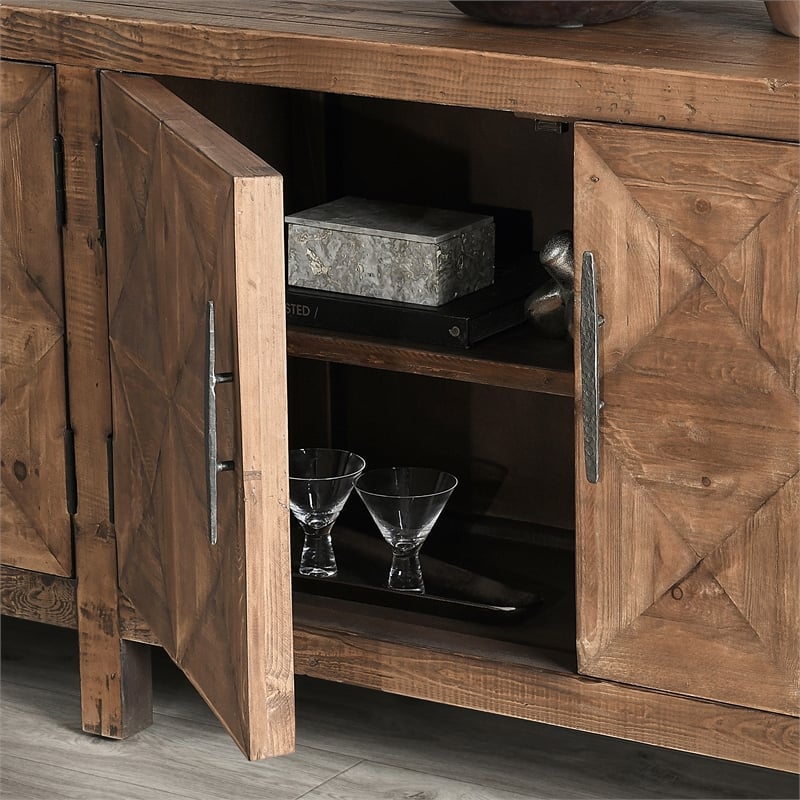 Kosas Home Elani 4-Door Pine Wood Sideboard in Natural Brown