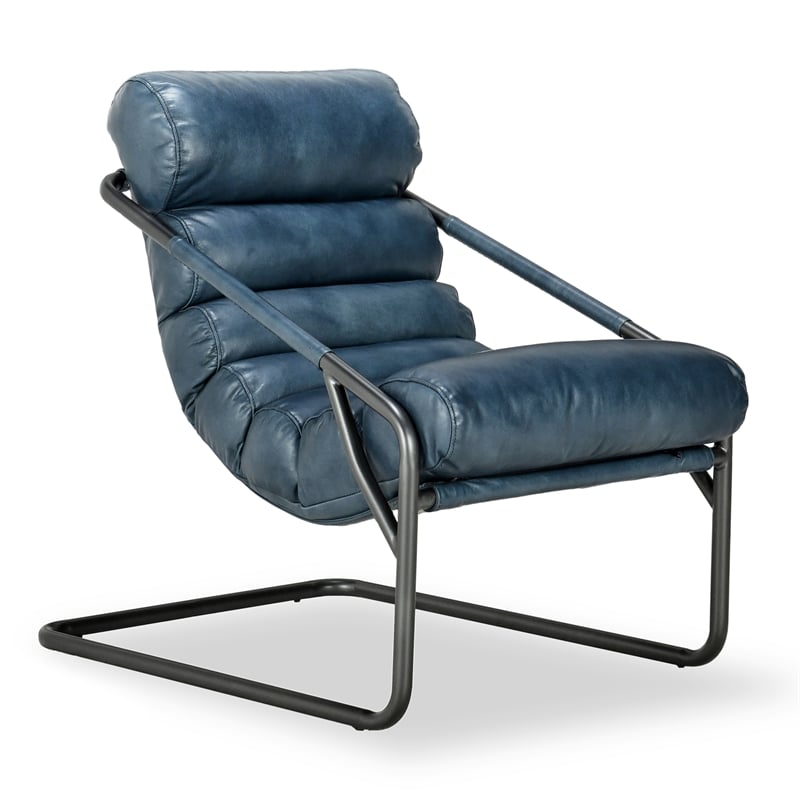 Kosas Home Jackson Transitional Leather Accent Chair in Dark Blue