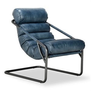 Kosas Home Jackson Transitional Leather Accent Chair in Dark Blue