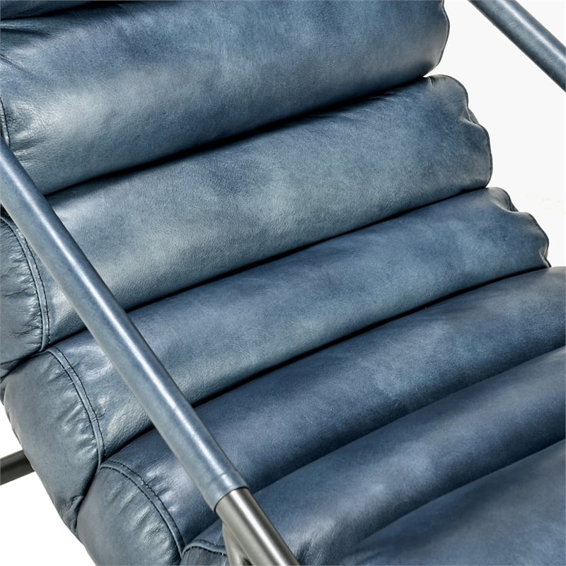 Kosas Home Jackson Transitional Leather Accent Chair in Dark Blue