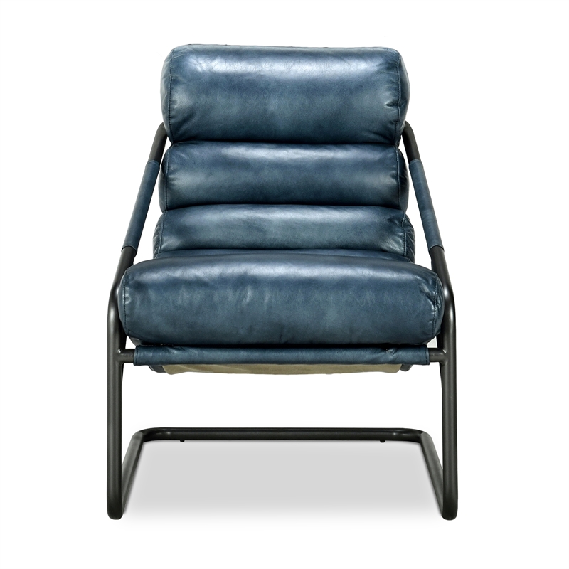 Kosas Home Jackson Transitional Leather Accent Chair in Dark Blue