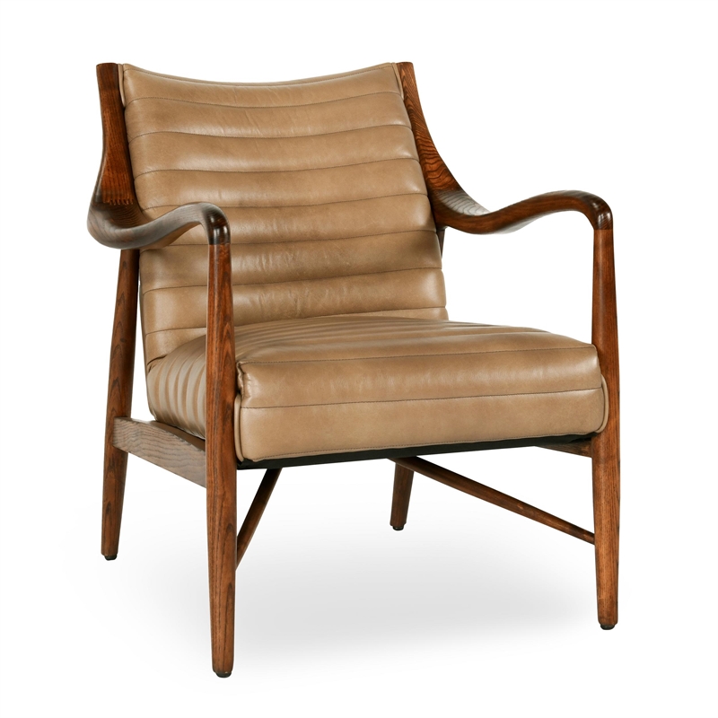 Kosas Home Kenneth Transitional Leather & Wood Accent Chair in Natural/Tan