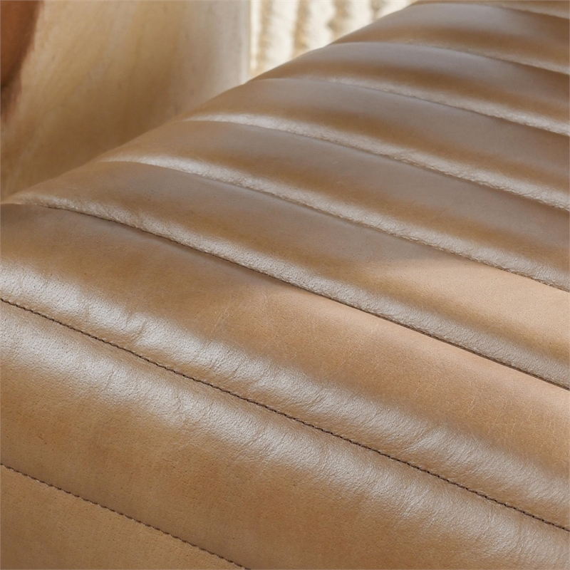 Kosas Home Kenneth Transitional Leather & Wood Accent Chair in Natural/Tan