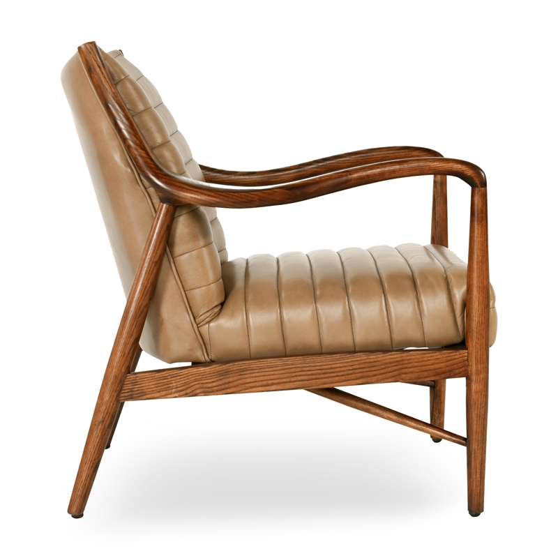 Kosas Home Kenneth Transitional Leather & Wood Accent Chair in Natural/Tan
