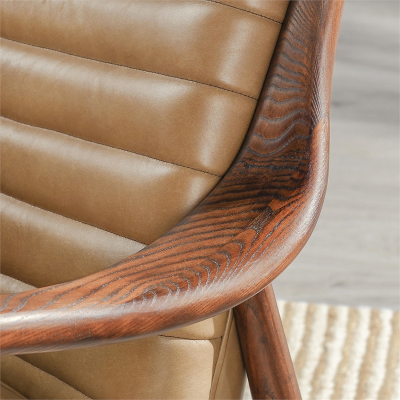 Kosas Home Kenneth Transitional Leather & Wood Accent Chair in Natural/Tan