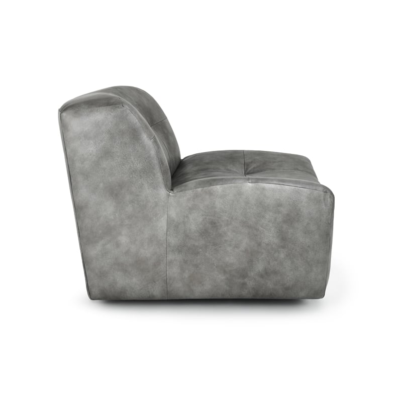 Kosas Home Gabriel Top Grain Leather Swivel Accent Chair in Gray