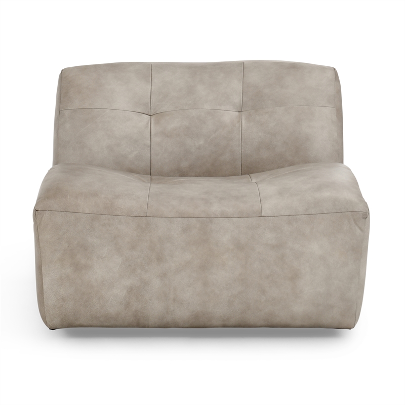Kosas Home Gabriel Top Grain Leather Swivel Accent Chair in Sand Gray