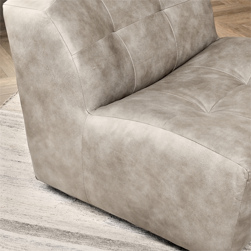 Kosas Home Gabriel Top Grain Leather Swivel Accent Chair in Sand Gray
