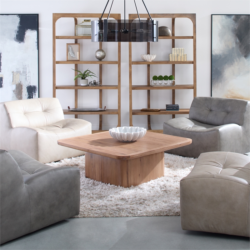 Kosas Home Gabriel Top Grain Leather Swivel Accent Chair in Sand Gray