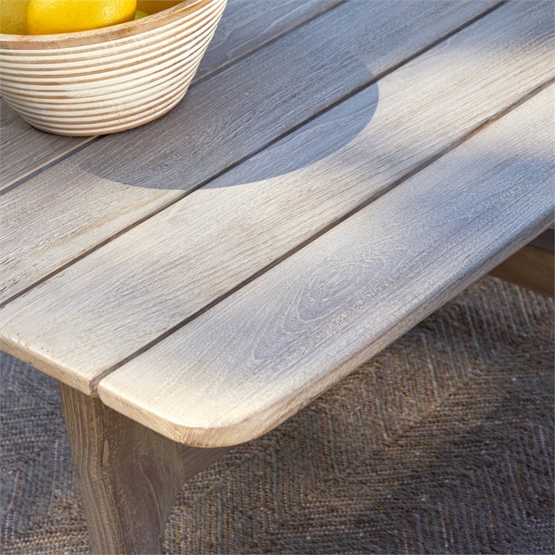 Kosas Home Dawn Rectangle Teak Wood Outdoor Coffee Table in Matte Gray