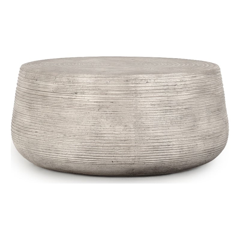 Kosas Home Nellie Concrete Stone Outdoor Coffee Table in Rough Light Gray