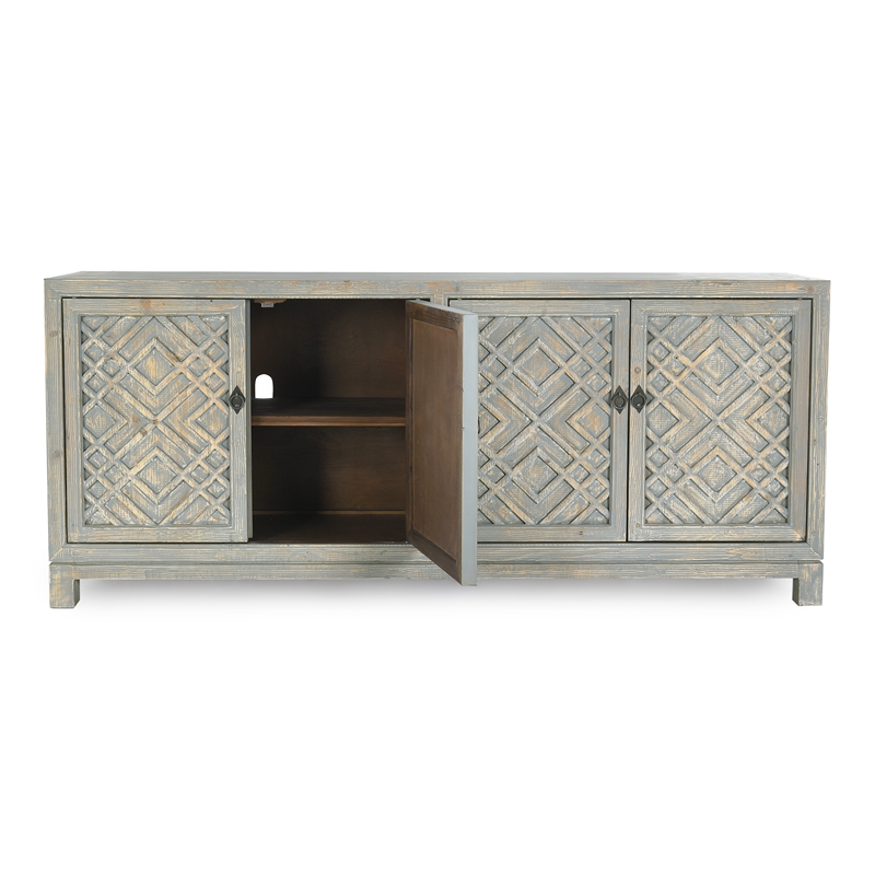 Kosas Home Antigua 4-Door Transitional Wood Sideboard in Antique Blue