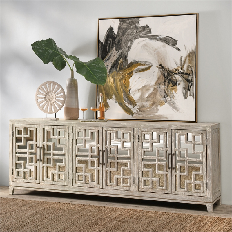 Kosas Home Arley 6-Door Transitional Wood Sideboard in Distressed Ivory
