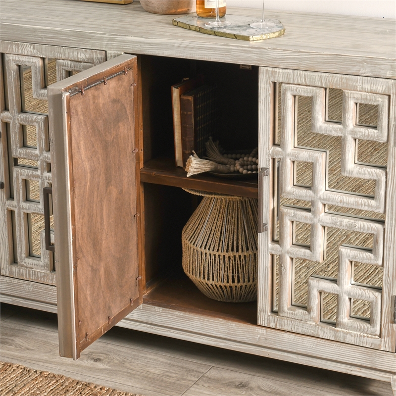 Kosas Home Arley 6-Door Transitional Wood Sideboard in Distressed Ivory