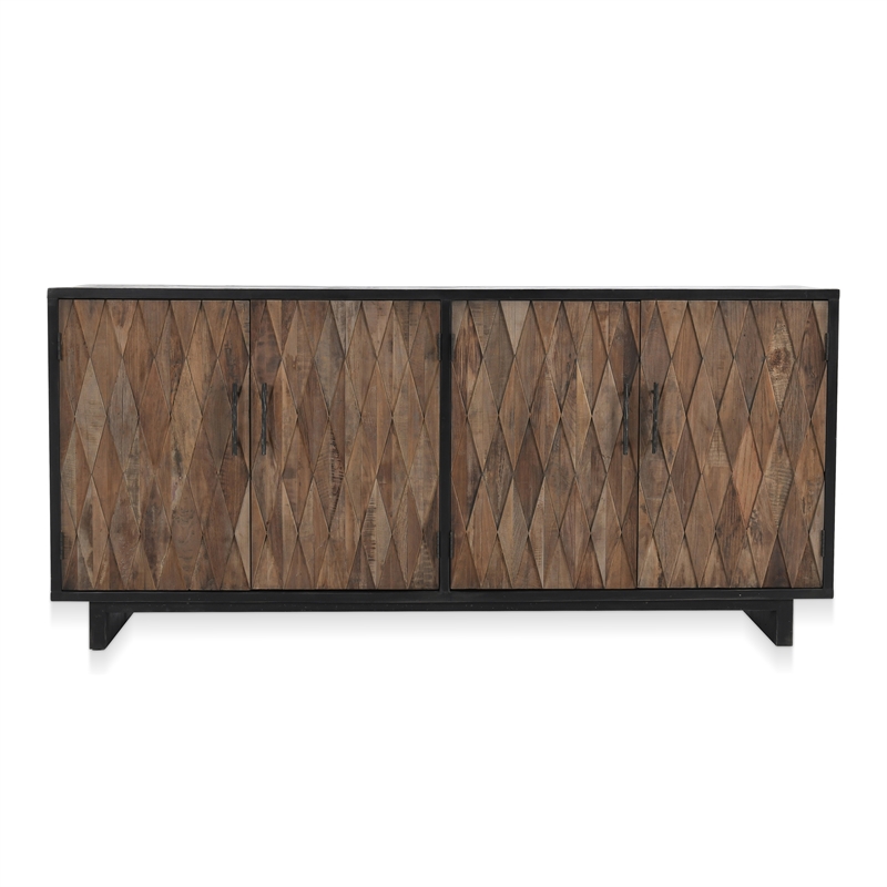 Kosas Home Anton 4-Door Farmhouse Wood Sideboard in Natural Brown/Dark Black