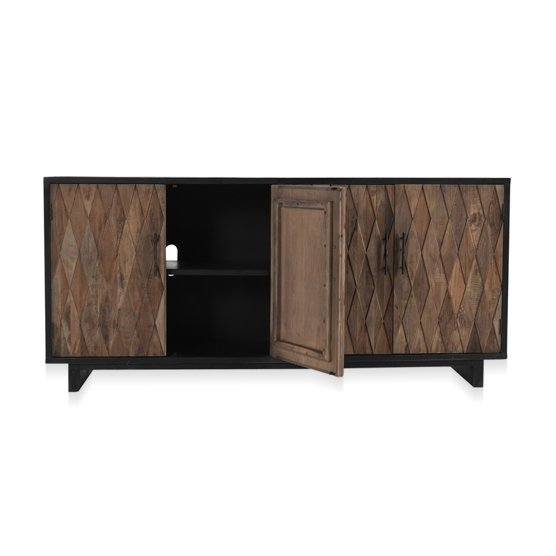 Kosas Home Anton 4-Door Farmhouse Wood Sideboard in Natural Brown/Dark Black