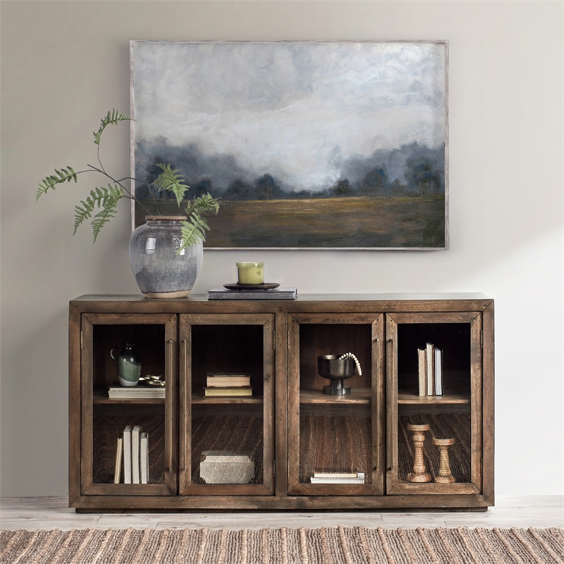 Kosas Home Bradley 4-Door Transitional Solid Oak Wood Sideboard in Brown