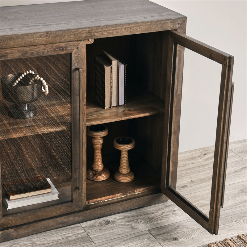 Kosas Home Bradley 4-Door Transitional Solid Oak Wood Sideboard in Brown