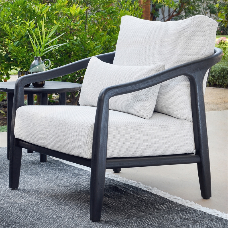Kosas Home Aria Teak Wood & Olefin Outdoor Accent Chair in Cream/Black