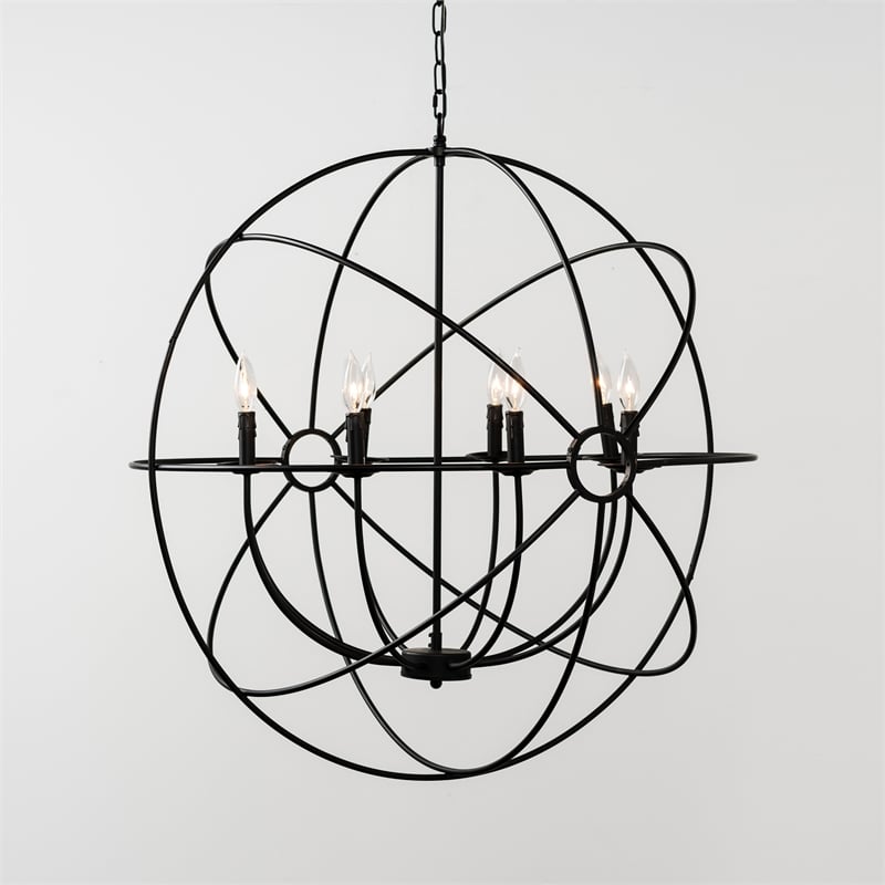 Voltaire 8-Light Iron Globe Chandelier in Black Finish by Kosas Home