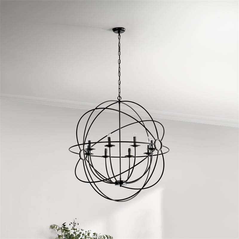 Voltaire 8-Light Iron Globe Chandelier in Black Finish by Kosas Home