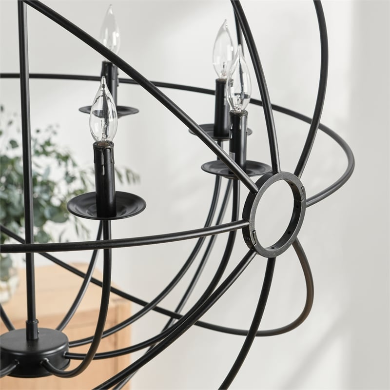 Voltaire 8-Light Iron Globe Chandelier in Black Finish by Kosas Home