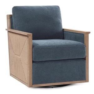 Norman Upholstered Linen Fabric Swivel Accent Chair in Blue Teal