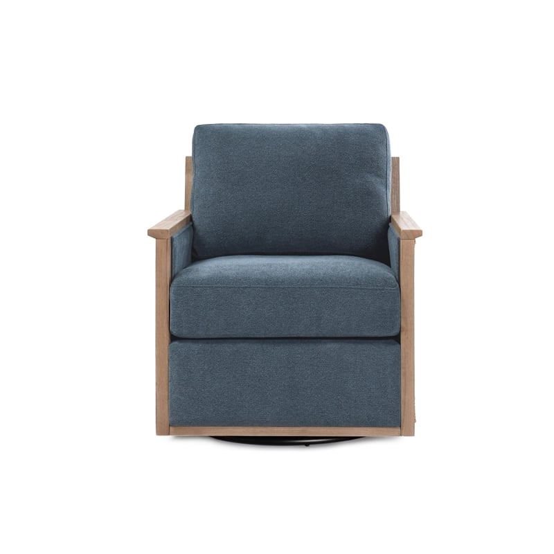Norman Upholstered Linen Fabric Swivel Accent Chair in Blue Teal