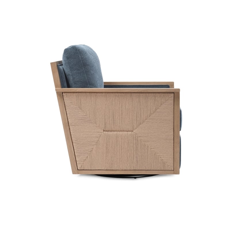 Norman Upholstered Linen Fabric Swivel Accent Chair in Blue Teal