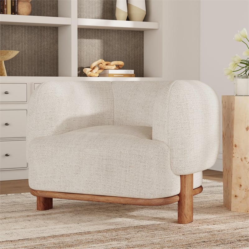 Pasadena Upholstered Traditional Fabric Accent Chair in Cream