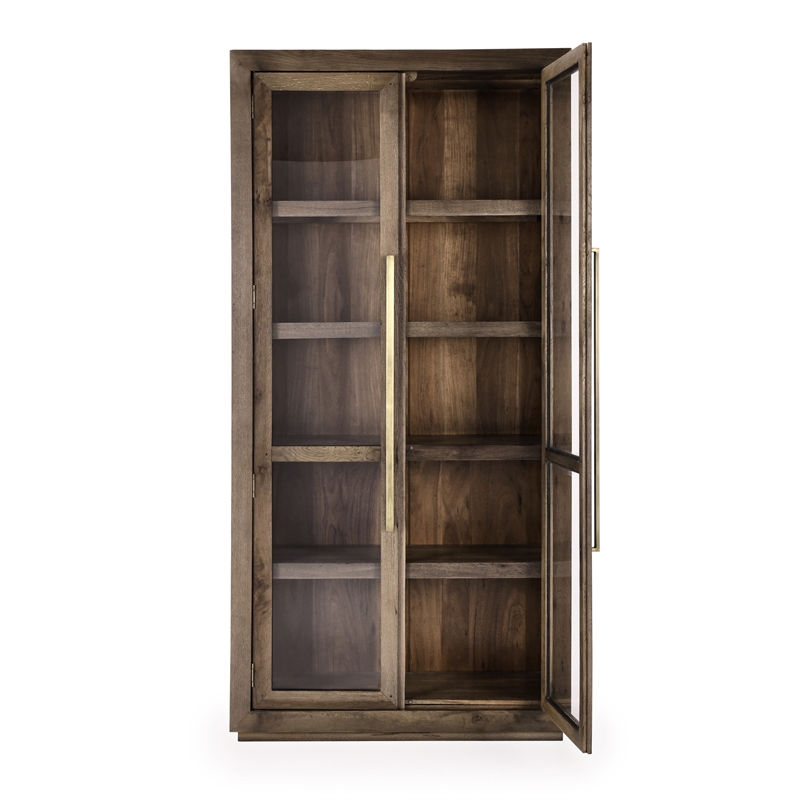 Kosas Home Bradley Tall Oak Wood Cabinet with Glass Doors- Brown Finish