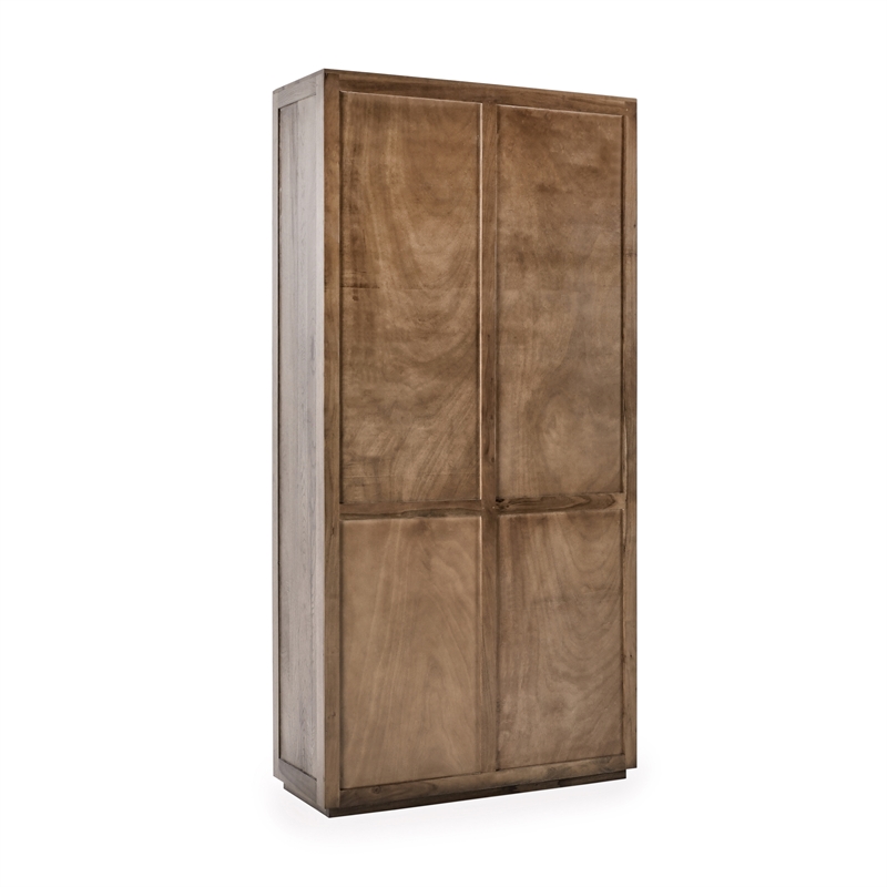 Kosas Home Bradley Tall Oak Wood Cabinet with Glass Doors- Brown Finish