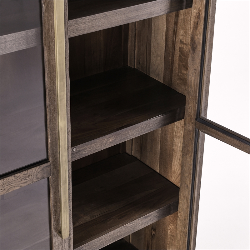 Kosas Home Bradley Tall Oak Wood Cabinet with Glass Doors- Brown Finish