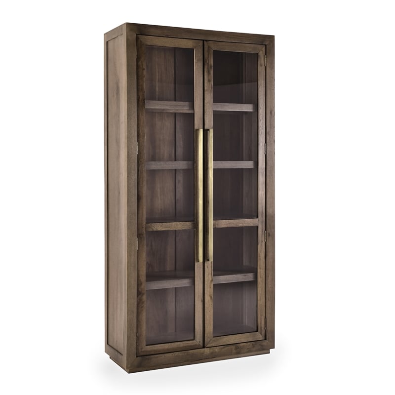 Kosas Home Bradley Tall Oak Wood Cabinet with Glass Doors- Brown Finish