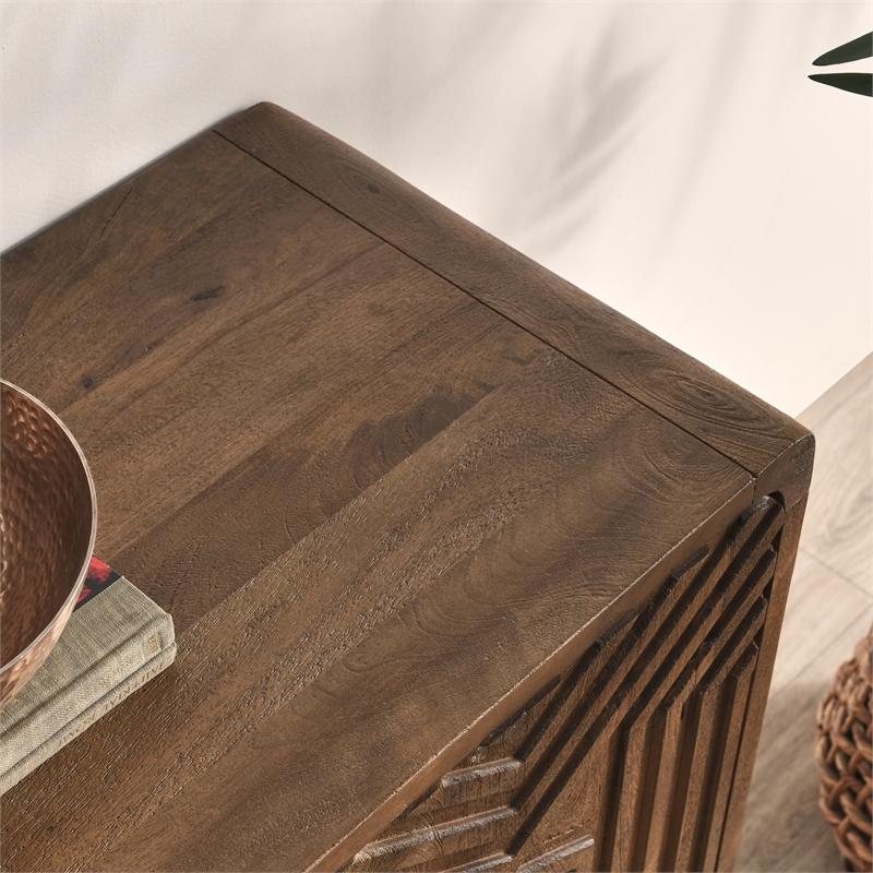 Kosas Home Holmes Geometric Pattern Four Door Mango Wood Sideboard in Brown