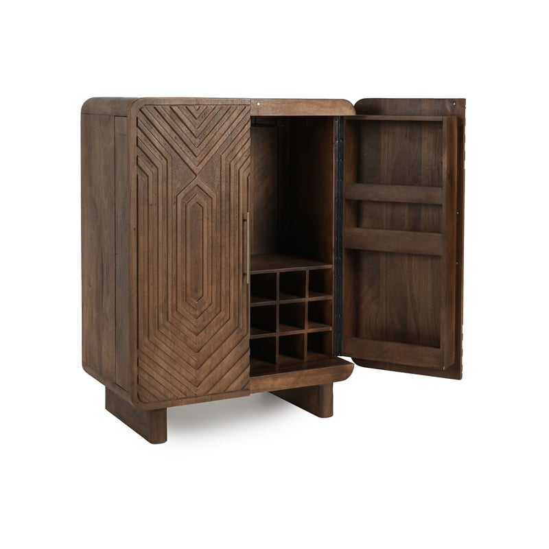 Kosas Home Holmes Mango Wood Geometric Pattern Carved Bar Cabinet in Brown