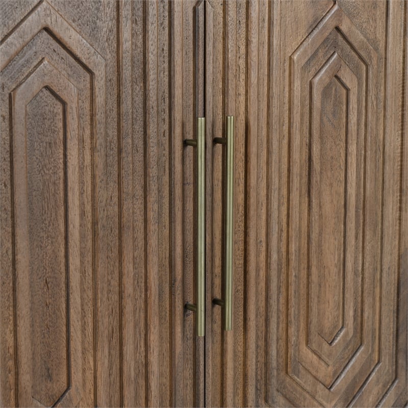 Kosas Home Holmes Mango Wood Geometric Pattern Carved Bar Cabinet in Brown