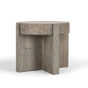 Kosas Home Sonoma 26&quot Round Reclaimed Pine Wood End Table in Distressed Gray