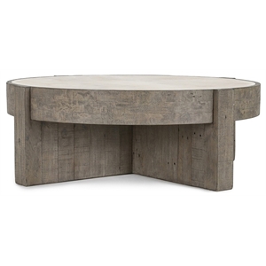 Kosas Home Sonoma 52&quot Round Reclaimed Pine Wood Coffee Table in Distressed Gray