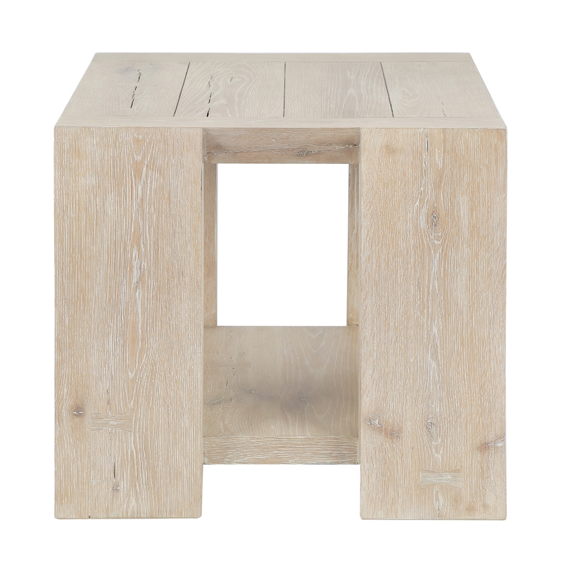 Kosas Home Troy Tan Cracked Oak Wood End Table - Rustic Charm
